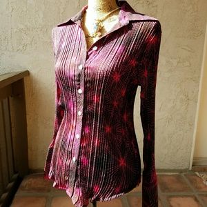 CANDELA Pink black long sleeve button down blouse springy Med. Casual